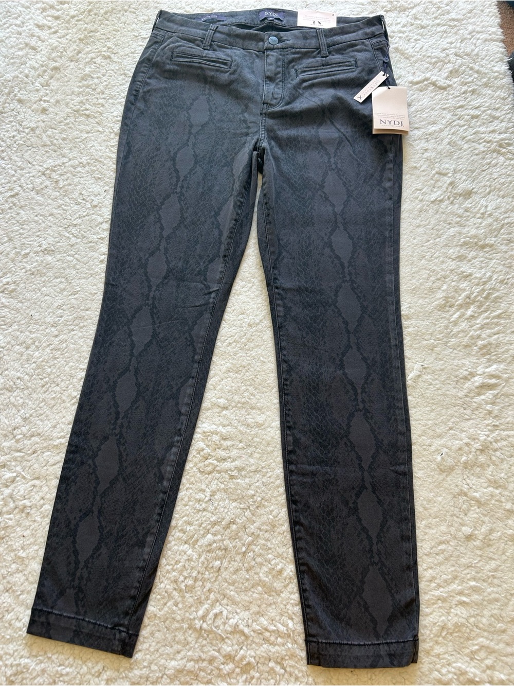NYDJ Slim Snake-Print Skinny Jeans in Gray.